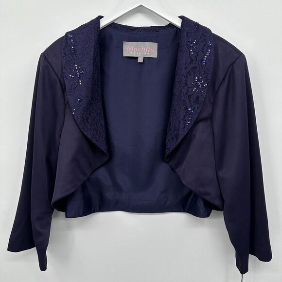 Moshita Evening Cardigan Shrug Bolero Size 24 Purple‎ Beaded Lace Shoulder Pads - Picture 1 of 10